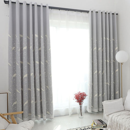 Modern Birds Embroidery Curtain Sets Sheer and Lining Blackout Curtain for Living Room Bedroom Decoration No Pilling No Fading No off-lining