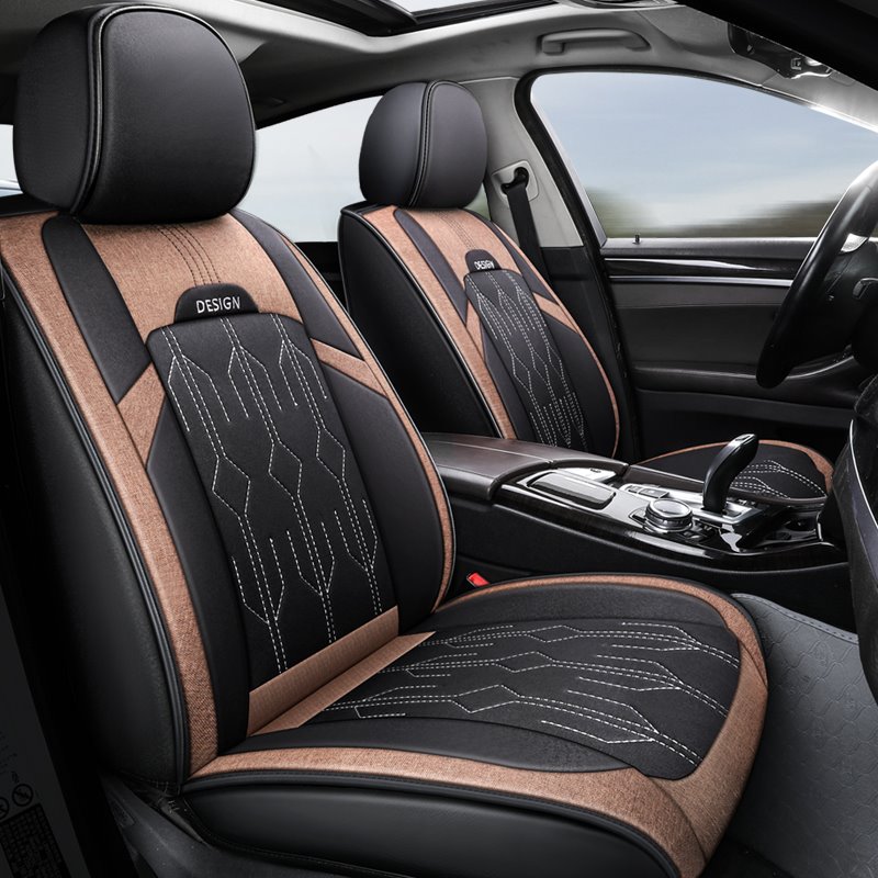 5-Seater Full Coverage Breathable Linen Fabric Wear-resisting Easy To Clean Good Air Permeability Skin Friendly Detachable Headrest Cover Airbag Compatibility Universal Fit Seat Covers