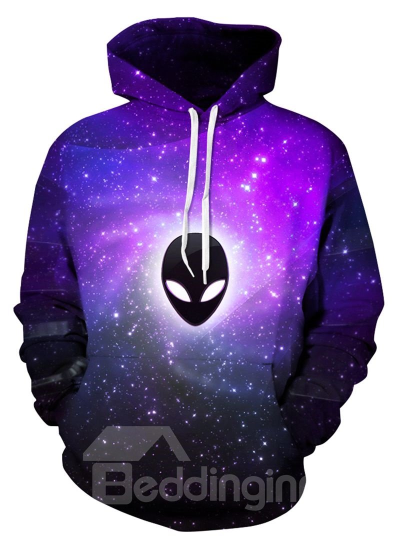 Long Sleeve ET Pattern Purple Galaxy Background 3D Painted Hoodie