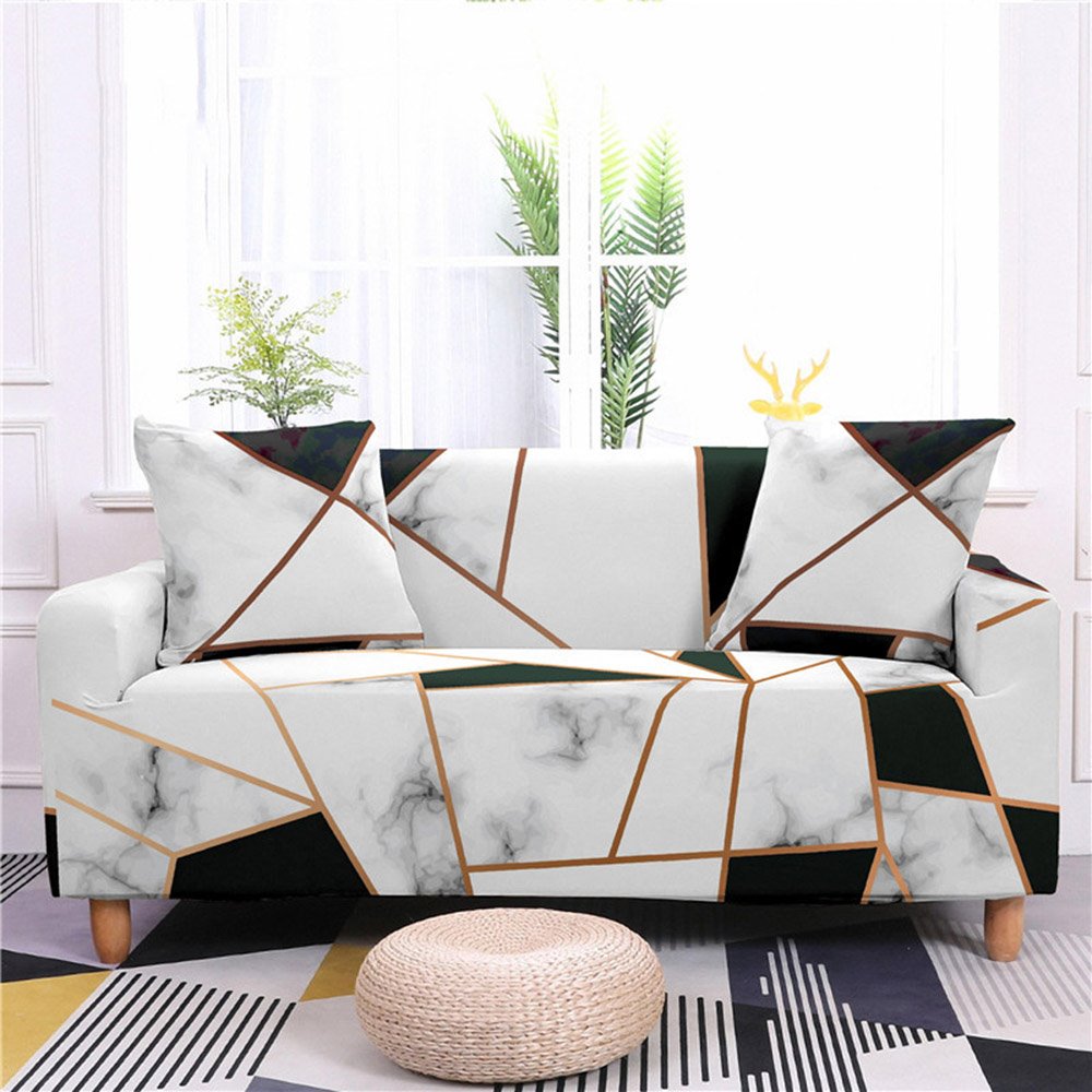 1/2/3/4 Seater Stretch Sofa Cover Geometric Marble Printed Couch Covers Slipcovers Elastic Universal Furniture Protector