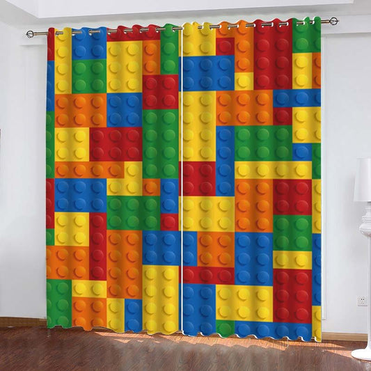 Modern 3D Curtains Geometric Pattern Building Blocks Custom 2 Panels Drapes for Living Room Bedroom Decoration