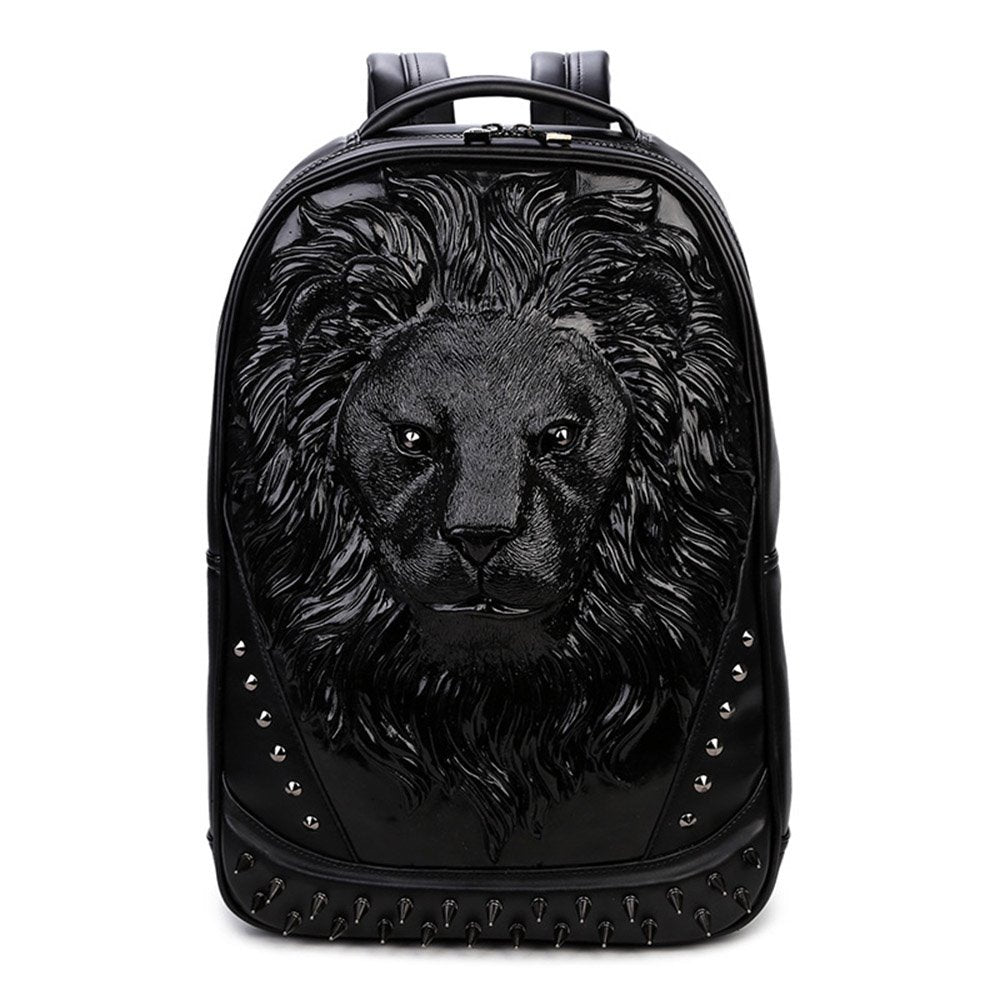 3D LION Rivet Painted Backpack Waterproof PU Leather Handbag For Men&Women