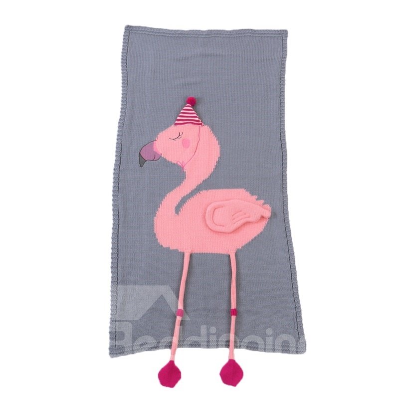 23.7*47.3in 3 Color Acrylic Lovely Flamingo Pattern Soft Baby Blanket