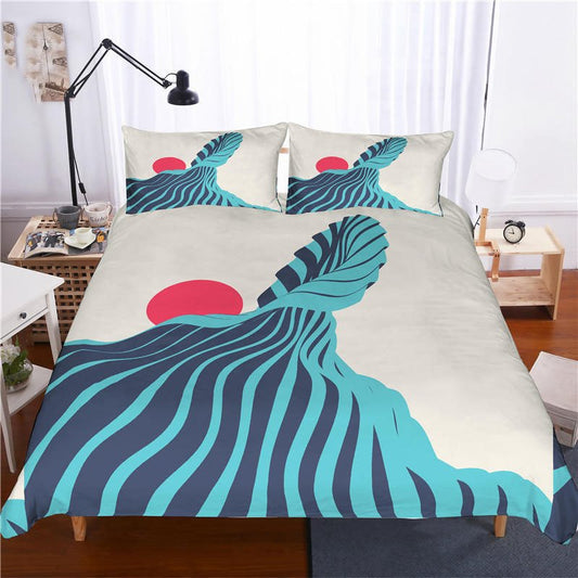 Japanese Style 4 PCS Duvet Cover Set Reactive Printing Dry Cleaning Polyester Bedding Sets 2 Pillowcases 1 Duvet Cover 1 Flat Sheet