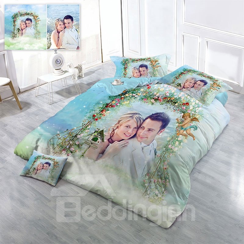Happy Family Picture Custom-made Design Wear-resistant Breathable High Quality 60s Cotton 4-Piece 3D Bedding Sets