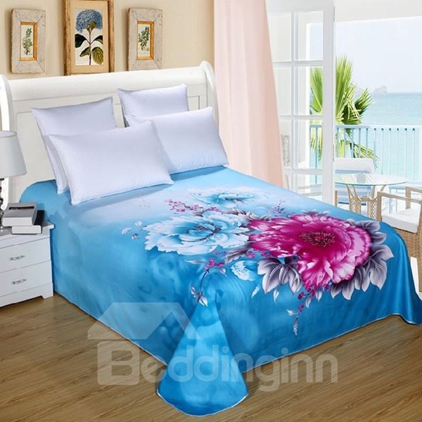 Pastoral Style Bright Peony Blue Printed Sheet