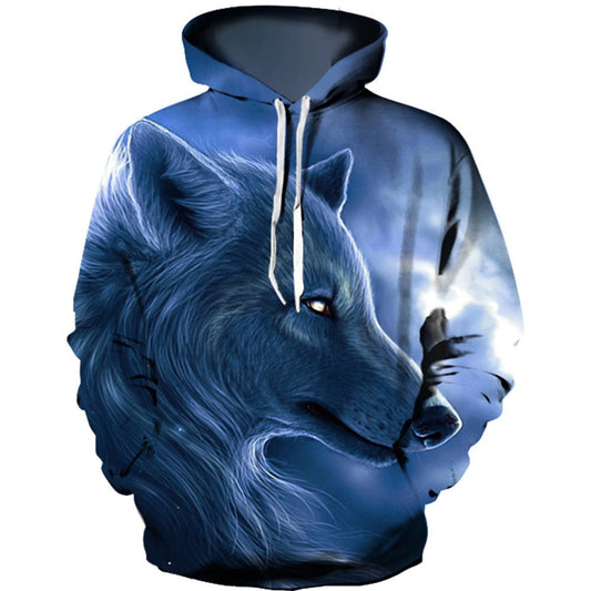 Creative 3D Print Men's Hoodie Blue Wolf Couple Outfit Unisex Pullover Hoodies Fashion Long Sleeve Loose Sweatshirt Sportswear