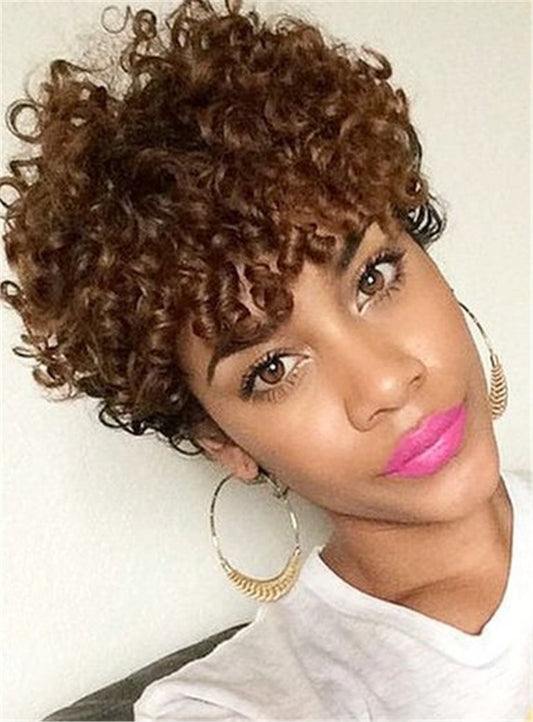 African American Women's Short Hairstyle Curly Synthetic Hair Capless Wigs 8 Inches