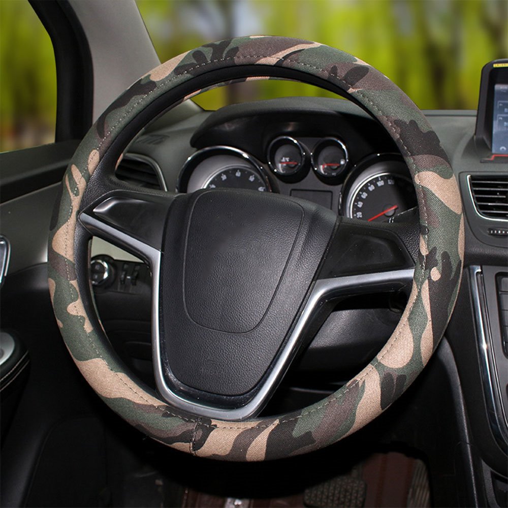 Steering Covers Hot Style Camo Linen Car Steering Wheel Cover For Four Seasons Old Denim Car Handle Cover Breathable Absorbent Non-slip Odorless Skin-friendly Stylish Comfortable