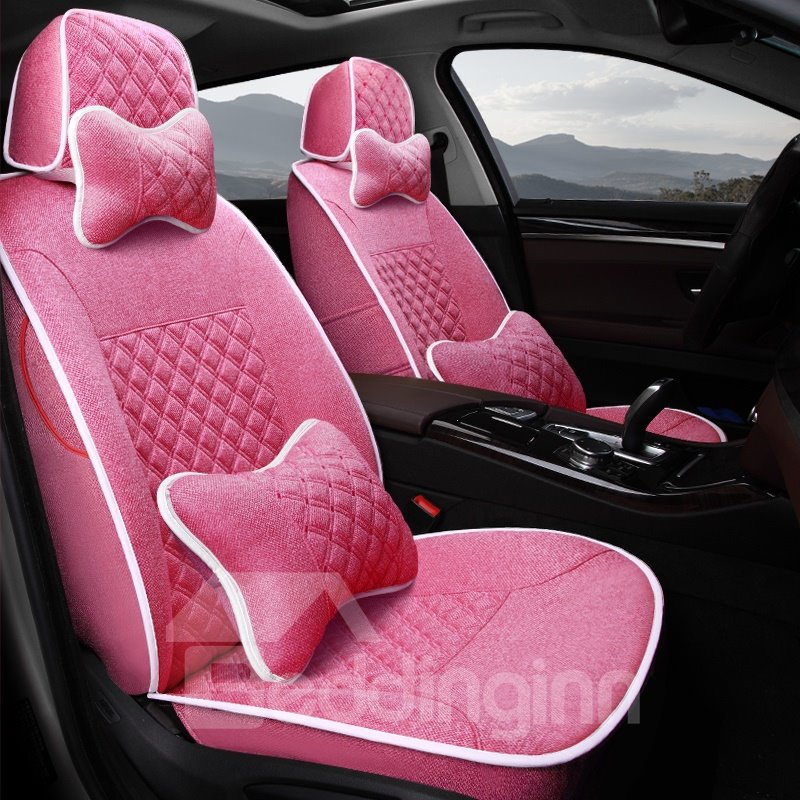 Casual Style Pure Color Soft And Comfy Diamond Patterns Custom Fit Car Seat Covers Anti-skid Wear-resistant Dirt-resistant Durable And Breathable
