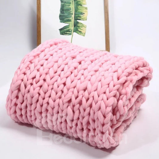 Wool Yarn Hand Made Chunky Knit Pure Color Blanket Skin-friendly Ultra-soft Microfiber No-fading