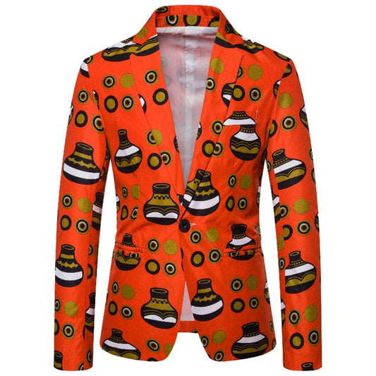 Casual Men's Suit Jackets Orange Color One Button Notched Lapel Dress Coats Slim Fit Leisure Blazer Suitable for Party Festival Daily