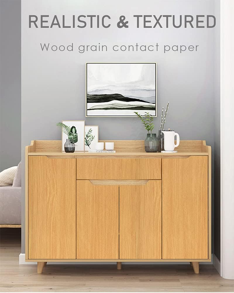 Wood Contact Paper Wood Wallpaper Peel and Stick Wallpaper Light Wood Grain Contact Paper for Cabinets Self Adhesive Wallpaper Removable Wallpaper 17.7×118 Inches PET Easy to Install & Clean