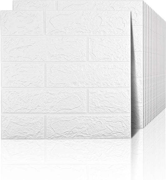 Sodeno 20 PCS White 3D Wall Panels, 29 sq.feet Coverage, Printable Wallpaper Sticker with Self-Adhesive Waterproof Brick PE Foam Wall Panels Peel and Stick for Interior Wall Decor, Home Decoration