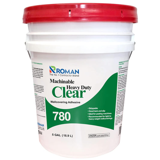 ROMAN 780 Heavy Duty Clear Wallpaper Adhesive, Machinable, Strippable, Low VOC, 5-Gallon (1200 Sq. Ft.)