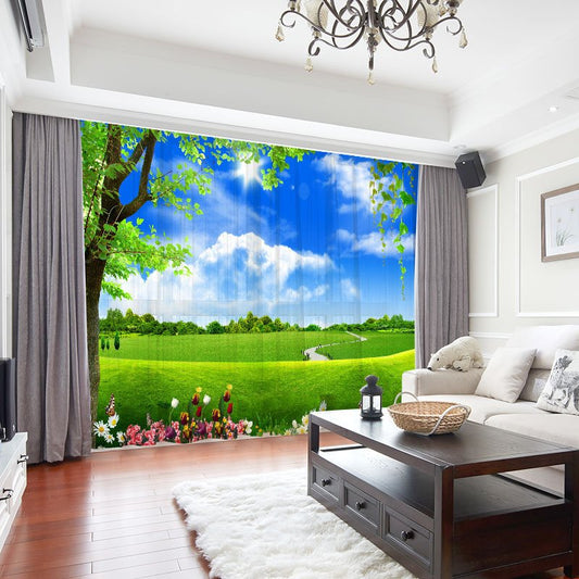 Modern 3D Chiffon Field Scenery Decoration Sheer Curtains for Living Room 30% Shading Rate No Pilling No Fading No off-lining