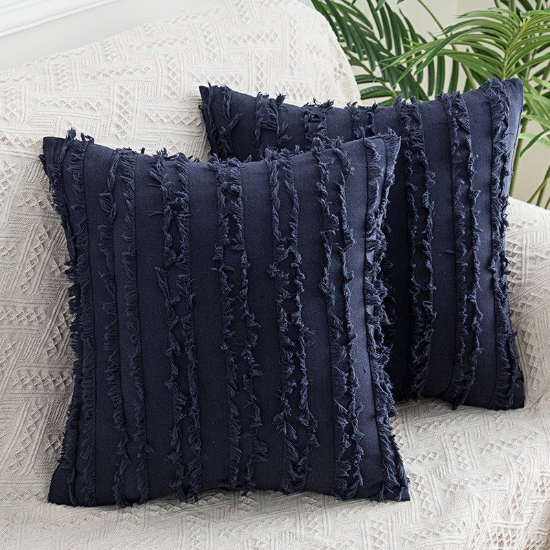 Modern Throw Pillow Sofa Cushion Cotton and Linen Fringed Solid Color Waist Pillow