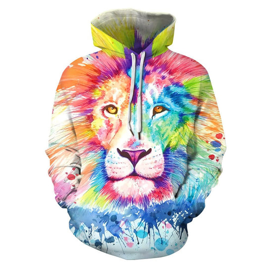 3D Print Colored Lion Head Men's Hoodie Couple Outfit Creative Unisex Pullover Hoodies Fashion Long Sleeve Sweatshirt Sportswear