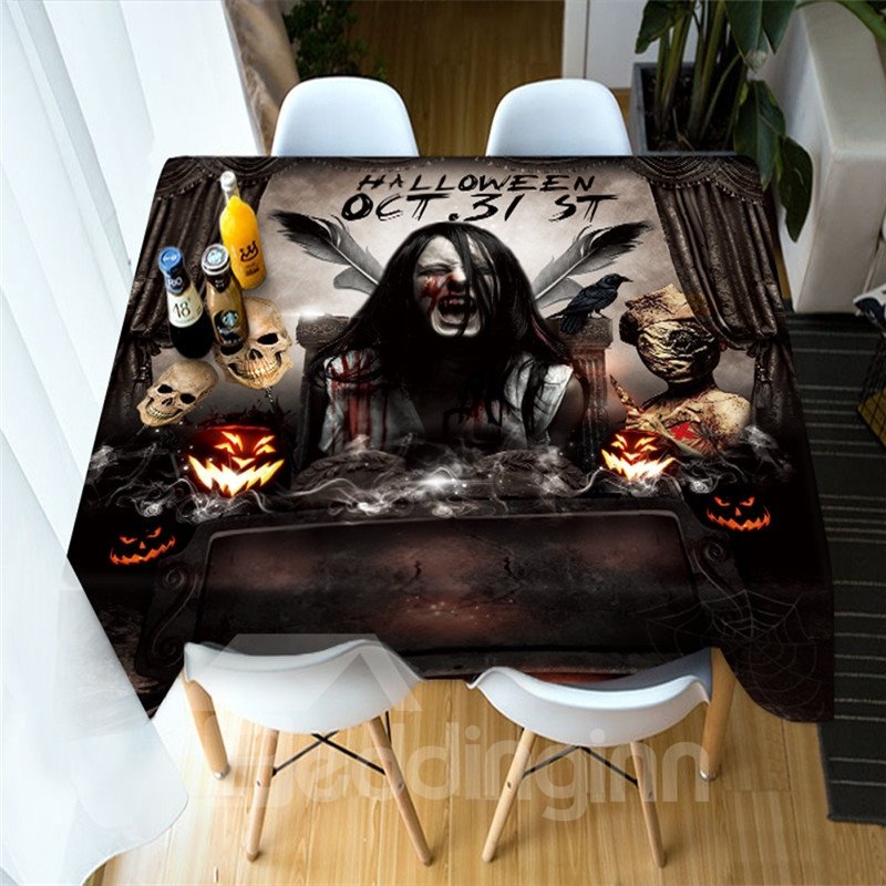 3D Pumpkin and Witch Celebrate Halloween Printing Polyester Table Cover Cloth