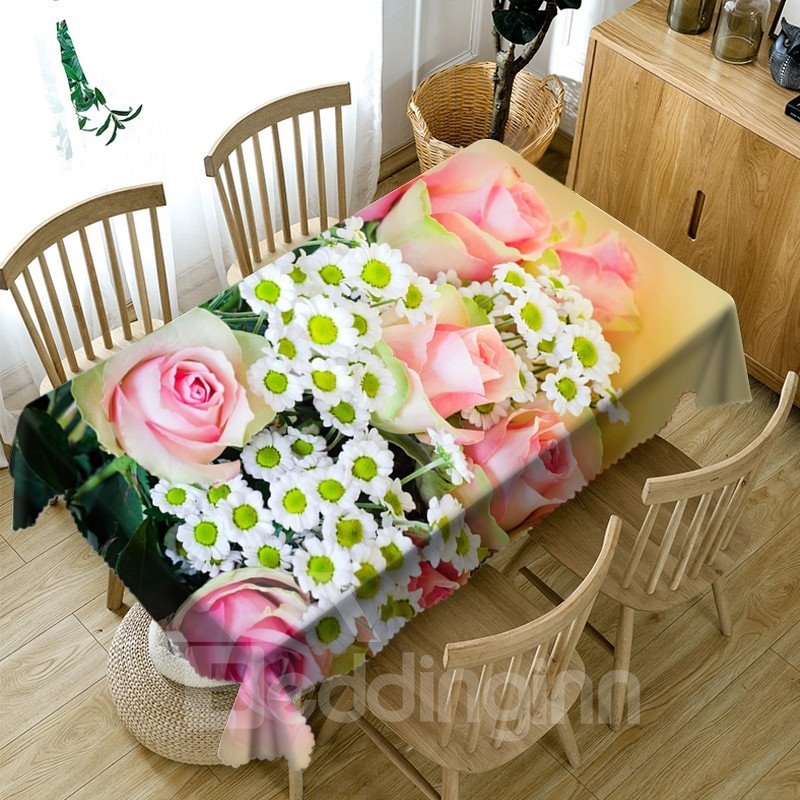 Polyester Oilproof Rectangle Home Use Soft 3D Tablecloth