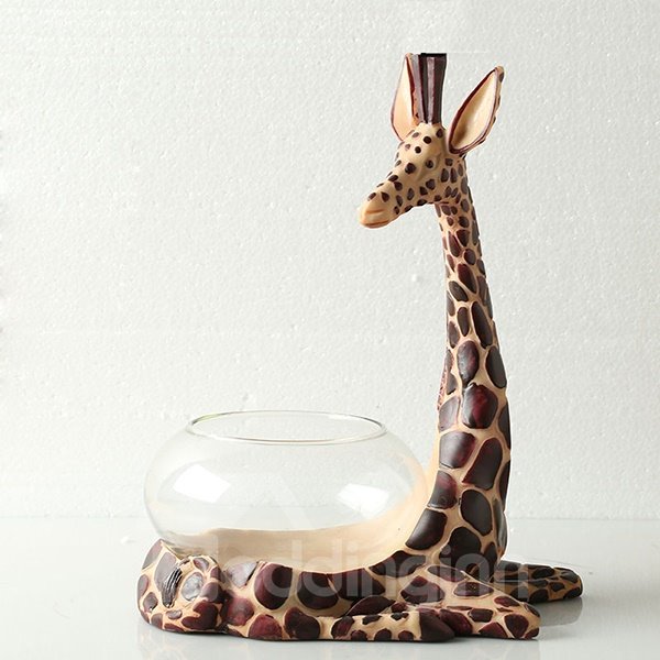 Unique Resin Giraffe Design Base Glass Flower Pot/Fish Bowl