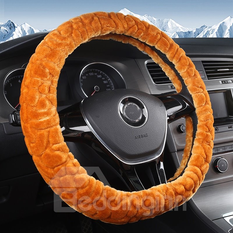 Short Plush Velvety Soft Textured Car Steering Wheel Cover Sets