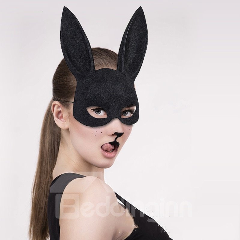 Plastic Rabbit Ears Mysterious Black face shield for Halloween Gifts