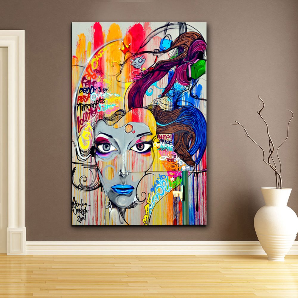 Camouflage Girl ungerahmte Drucke, Sprühmalerei, schwarzer moderner Realismus-Druck, Wanddekorationen