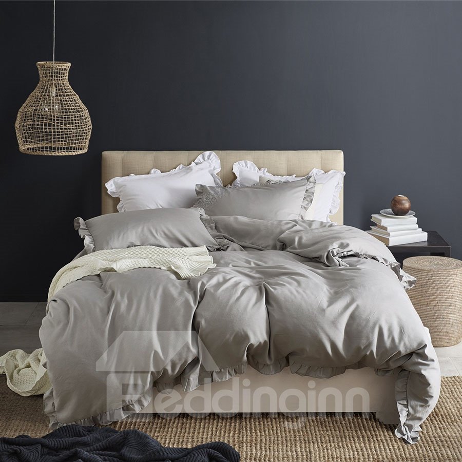 Three-Piece Set Pure Color Style Polyester Material Bedding Sets