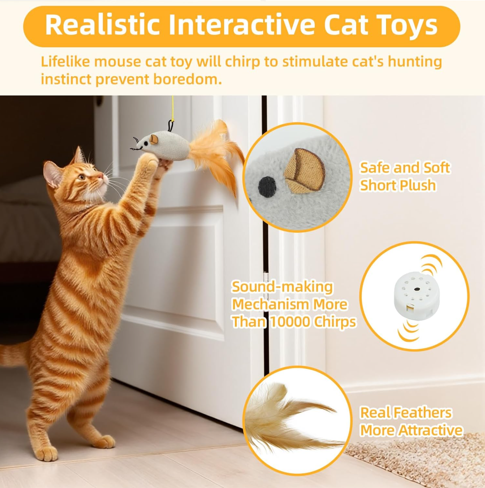 Tocirelo Hanging Cat Mouse Toy, Interactive Motion Activated Squeaky Mice
