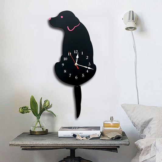 Creative Animal Wall Clock Acrylic Dog Clock Beautiful Decorative Wall Clock Mute Sweep Seconds Wall Clock