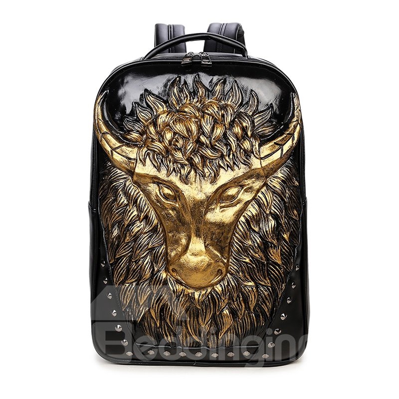 Kuhkopf 3D-PU-Leder, lässiger Laptop-Rucksack, Schultasche