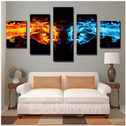 Blue and Yellow Fists with Fire Hanging 5-Piece Canvas Eco-friendly Waterproof Non-framed Prints