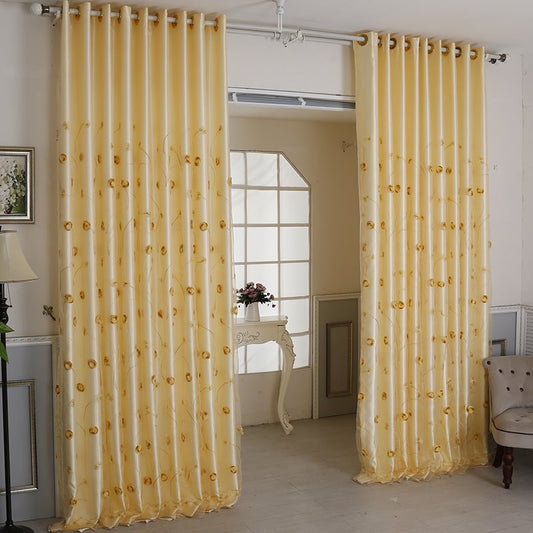 European Yellow Embroidery Floral Curtain Sets Sheer and Lining Blackout Curtain for Living Room Bedroom Decoration