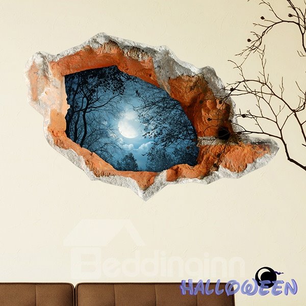 Halloween Full Moon Dark Forest 3D Wall Sticker – beddinginn_main