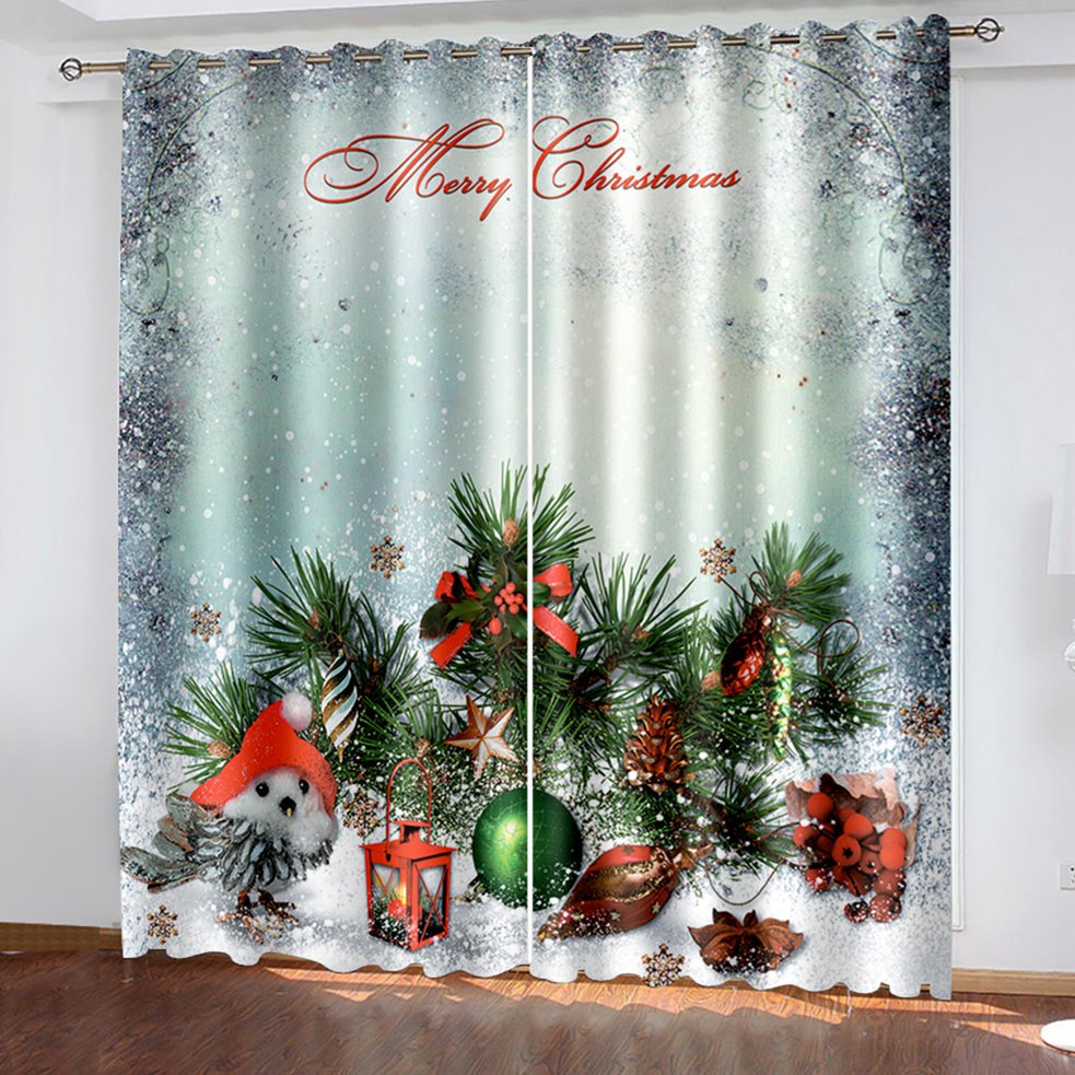 Cortinas opacas 3D con estampado de árbol de Navidad y campana, cortinas de ventana para sala de estar, dormitorio, juego de 2 paneles