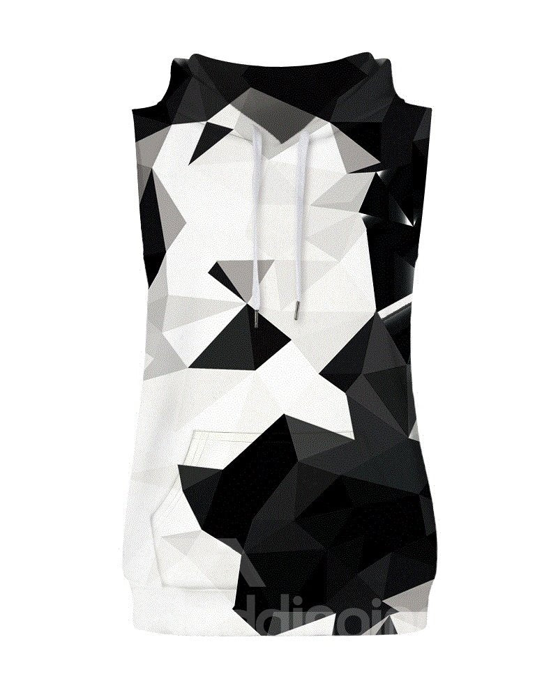 Monochrome Geometric Block Sleeveless Pullover Hooded Men Fashion T-shirt