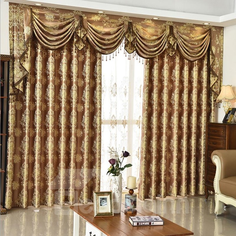 Decorative Polyester Embroidered Luxury European Style 3 Colors Curtain