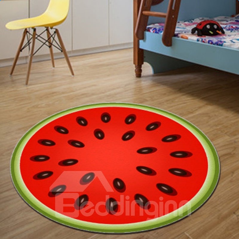 Fancy Modern Design Round Red Watermelon Pattern Washable Decorative Area Rug