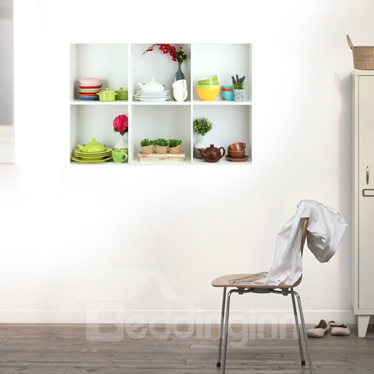 Amazing 3D Dish and Tea Set Patterns Wall Stickers