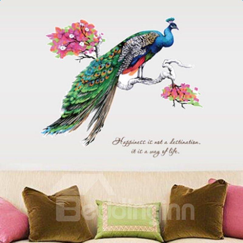Modern Design Beautiful Peacock Standing on the Branch Pattern Removable Wall Stickers