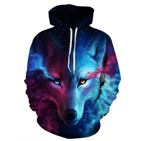 Unisex Realistic 3D Digital Print Pullover Hoodie Hooded Sweatshirt Wolf