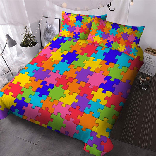 Creative Colorful Building Blocks 3 Piece Comforter Sets 3D Bedding Ultra-soft Microfiber No-fading Polyester 1 Comforter 2 Pillowcases Twin Full Queen King Size