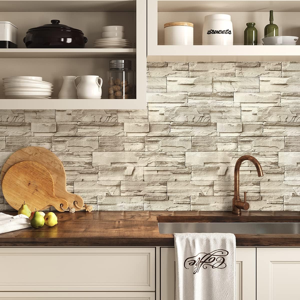 Jeweluck Stone Wallpaper Peel and Stick Wallpaper 17.7inch×118.1inch Brick Contact Paper Peel and Stick Backsplash for Kitchen Wallpaper Removable Brick Wallpaper for Living Room Decorative Vinyl