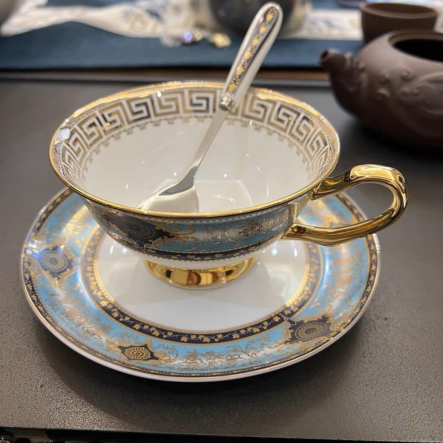 Vintage Bone China Cup Saucer Set, Tea Coffee Cup for Home Kitchen Wedding, 200ml Capacity