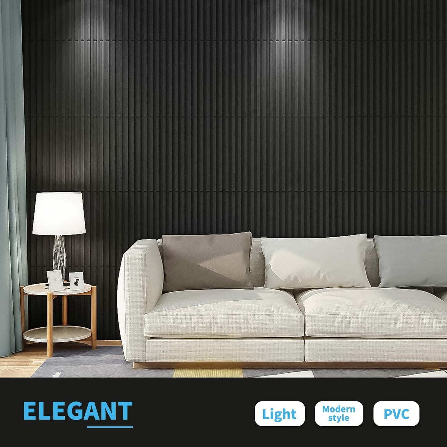 Art3d Slat Wall Panel, 3D Fluted Textured Panel 12-Tile 19.7 x 19.7in. - Black