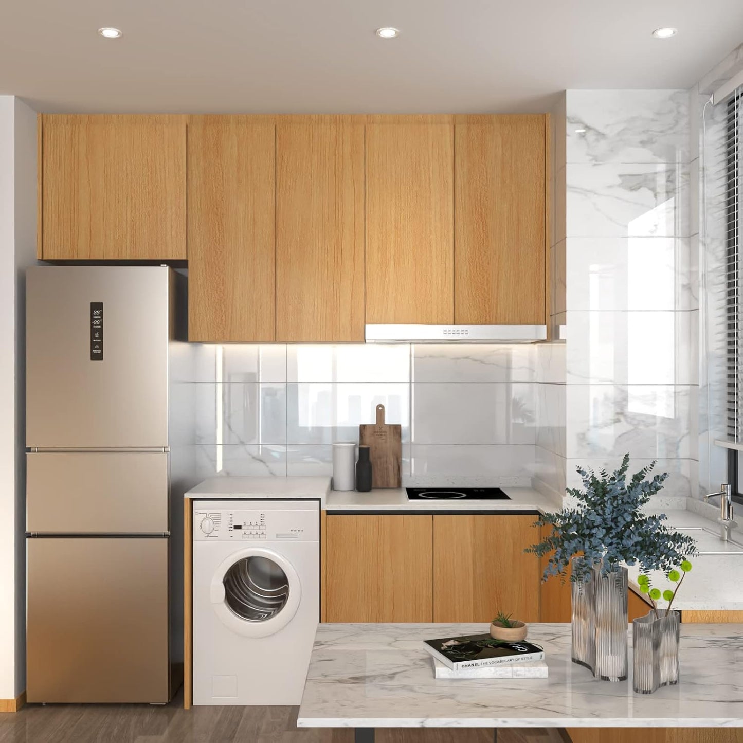 Papel de contacto de madera Papel tapiz de madera Papel tapiz despegable y adhesivo Papel de contacto de grano de madera claro para gabinetes Papel tapiz autoadhesivo Papel tapiz removible 17.7 × 118 pulgadas PET Fácil de instalar y limpiar