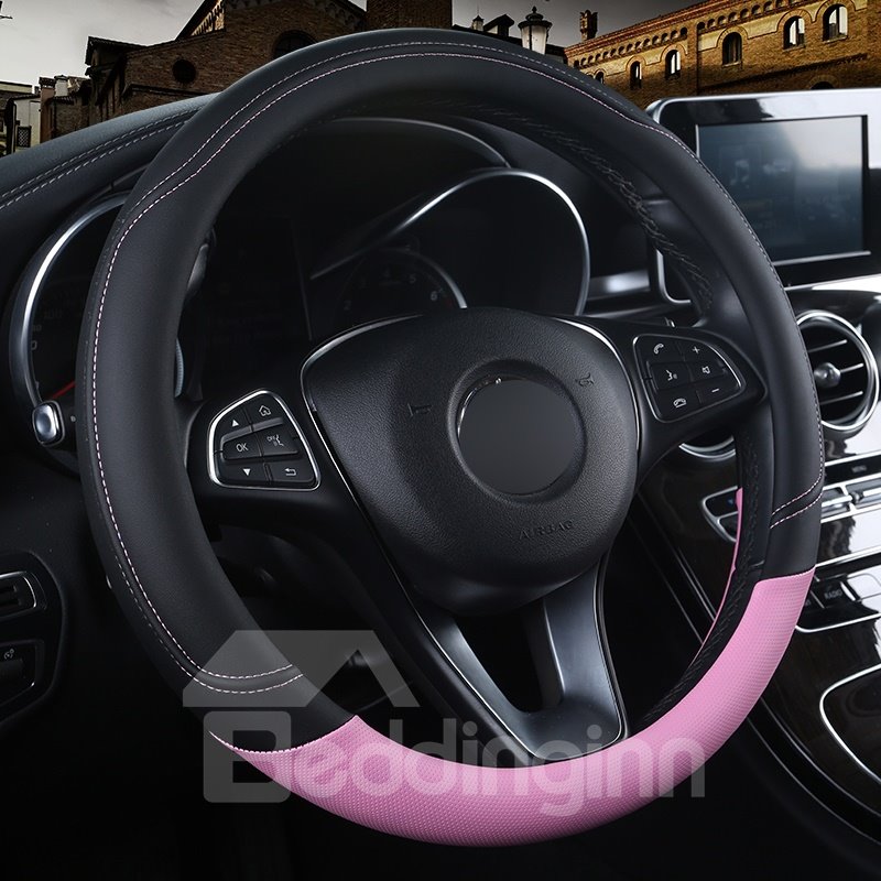 Modischer Stil, zwei Farben gemischt, weiches PU-Leder, Massage, atmungsaktiv, rutschfest und geruchsfrei, Lenkradbezug