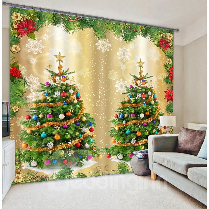 3D Wonderful Christmas Trees Printed Polyester Modern Style Blackout Custom Christmas Curtain