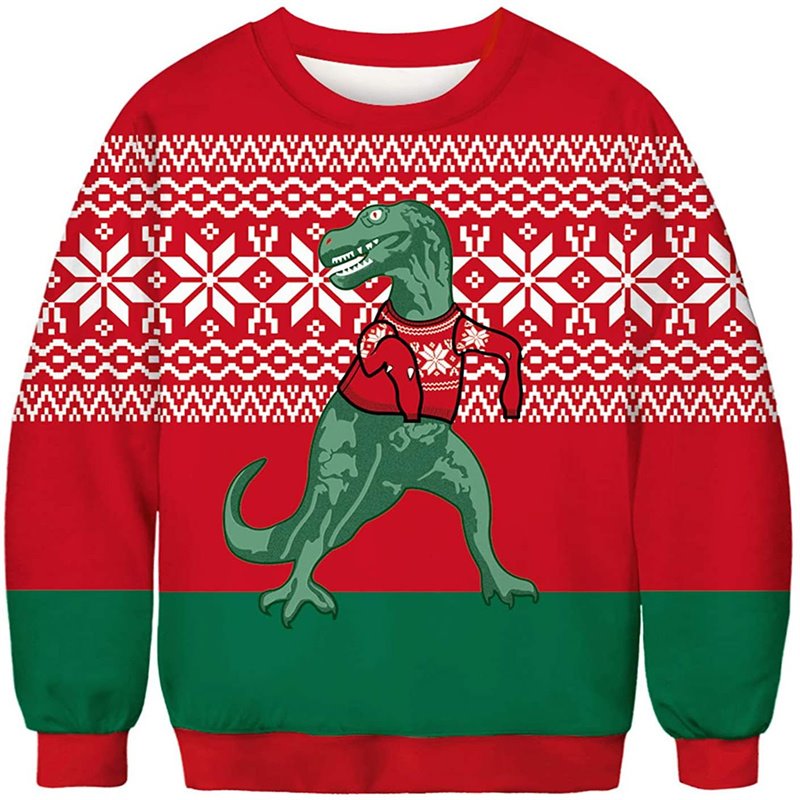 Feo Navidad Impresión 3D Rojo Mujer Sudadera con Capucha para Hombre Creativo Unisex Cuello Redondo Sudaderas con Capucha Sudadera Informal Suelta de Manga Larga Ropa Deportiva